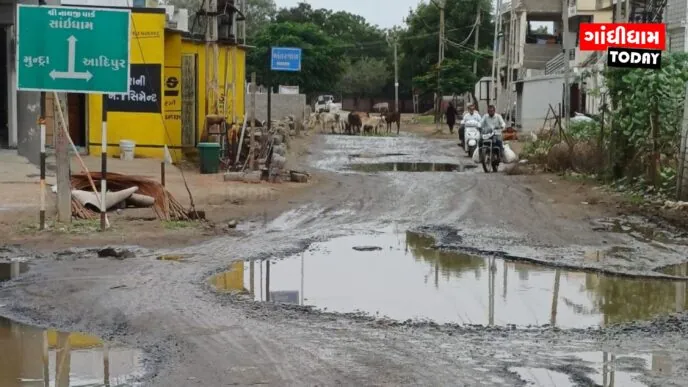 આદિપુર સ્મશાન પાસેના રસ્તાની બિસ્માર હાલત
